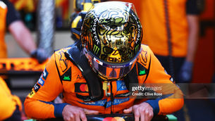 Lando Norris sports golden helmet in post season testing