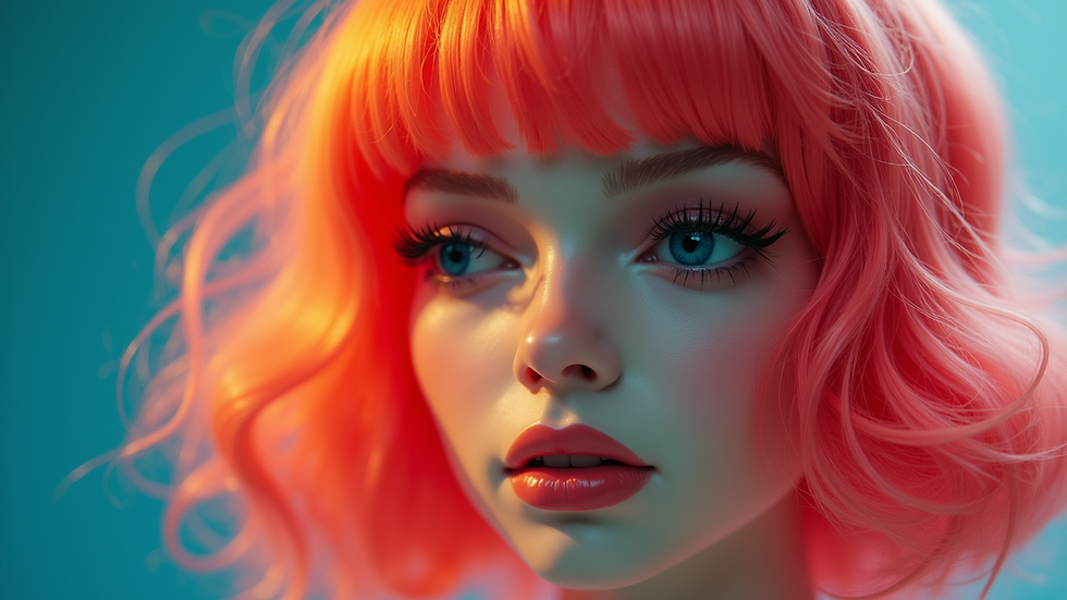 Close-up view of a synthetic wig in a vibrant color