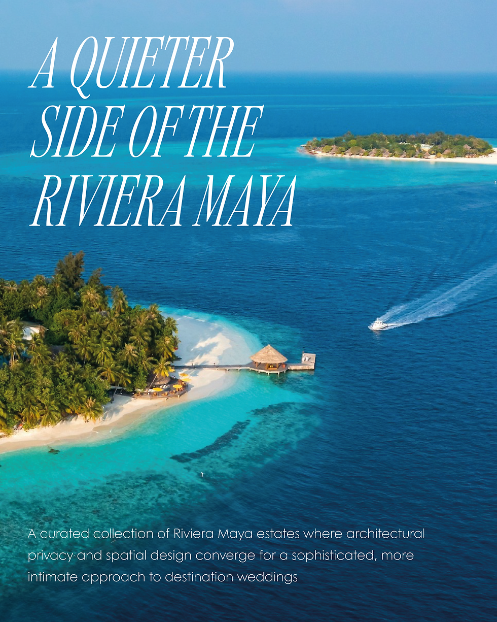 Alt Text: An aerial view of a secluded Caribbean island estate with crystal clear turquoise waters, illustrating the quieter side and exclusive nature of private luxury wedding venues in Mexico.