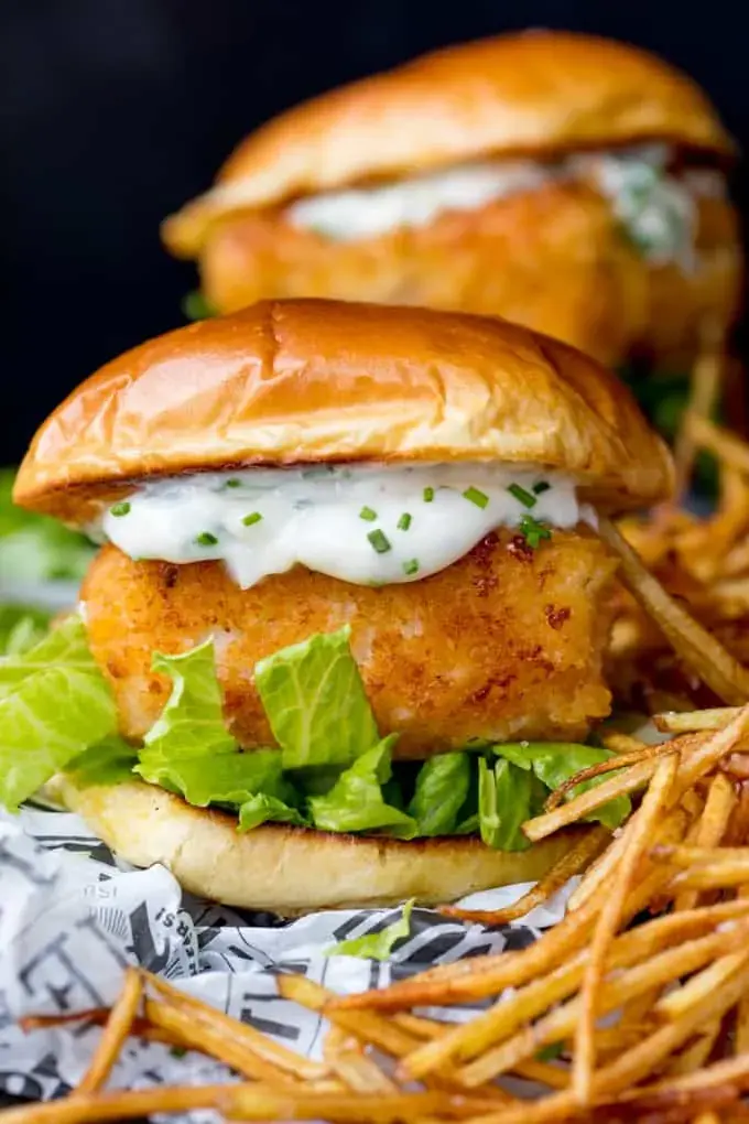 Crispy Fish Burger with Shoestring Fries