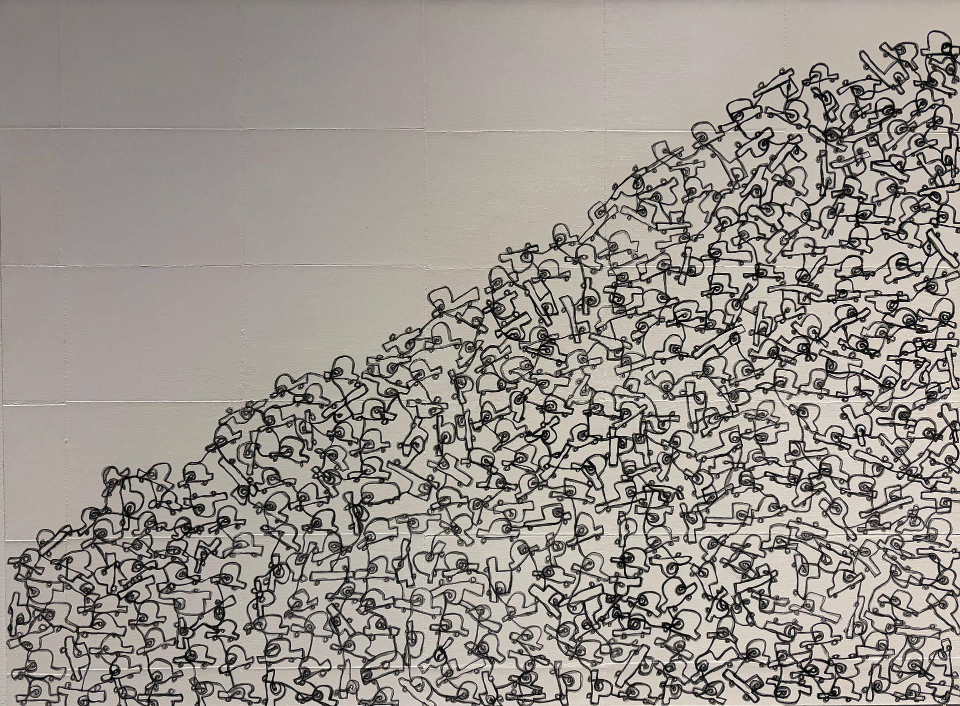 Close-up detail of the black-and-white patterned mountain artwork, Memphis Brooks Museum of Art