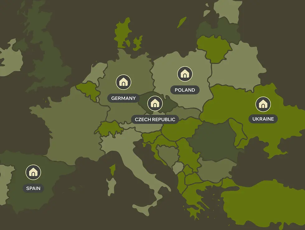 Map highlighting Germany, Poland, Czech Republic, Spain, and Ukraine