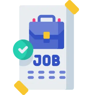 Иконка портфеля с галочкой, текст JOB и список