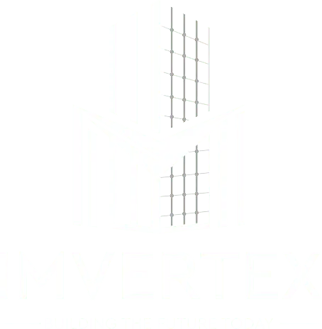 Dwa nowoczesne budynki o szklanych fasadach, na białym tle. Imvertex.