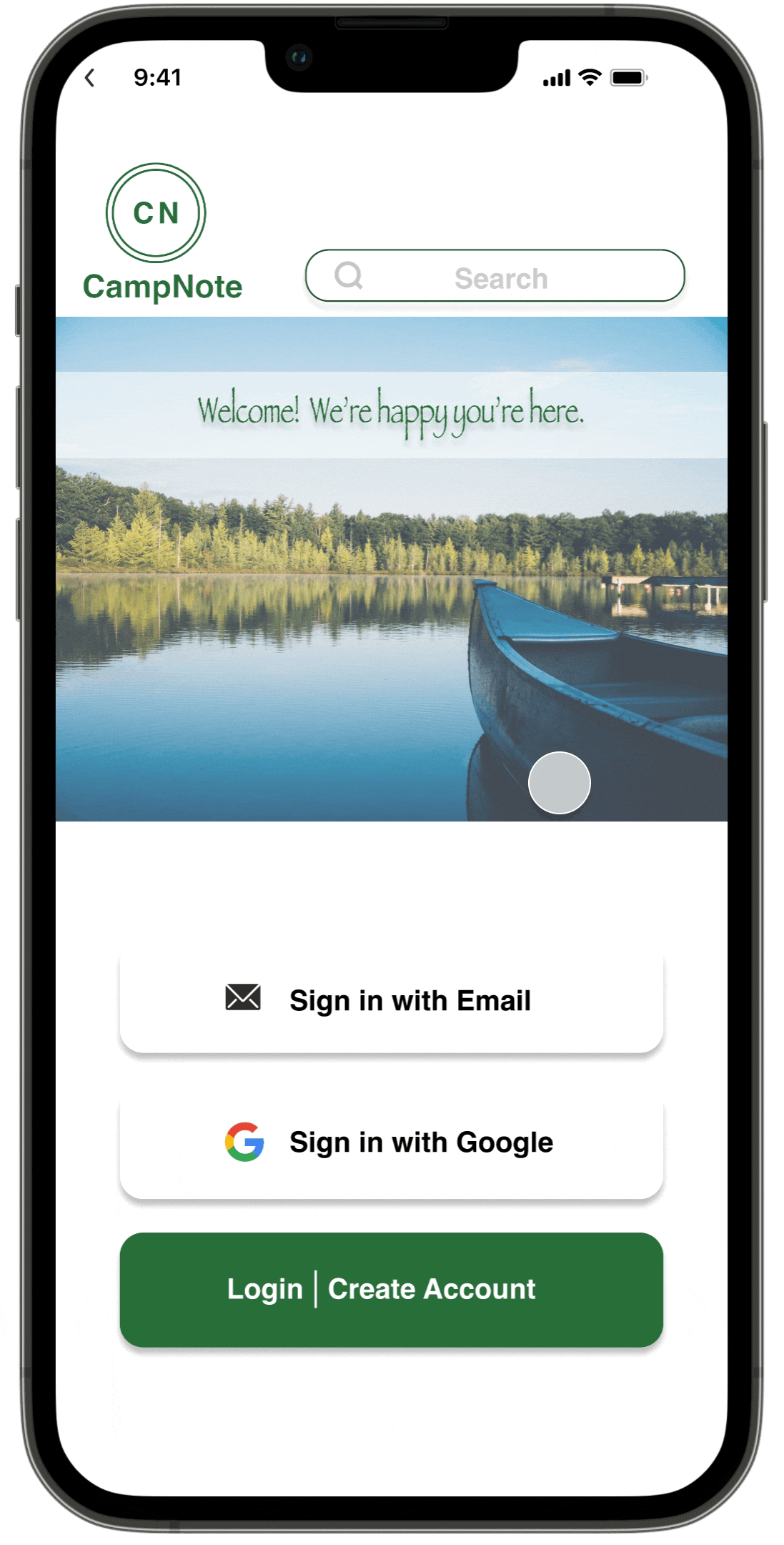 Gif of Camp Note login early version