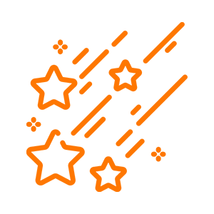 An orange icon of flying stars