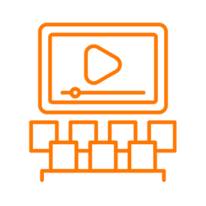 An orange icon of the cinema
