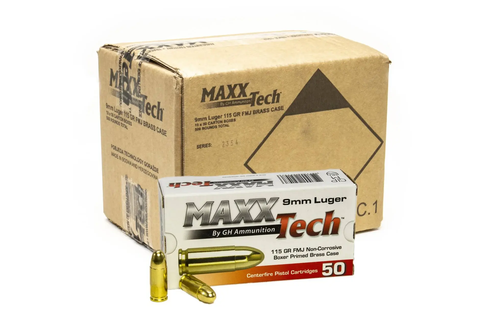 Maxxtech 9mm Luger 115 Grain FMJ - 500 round case