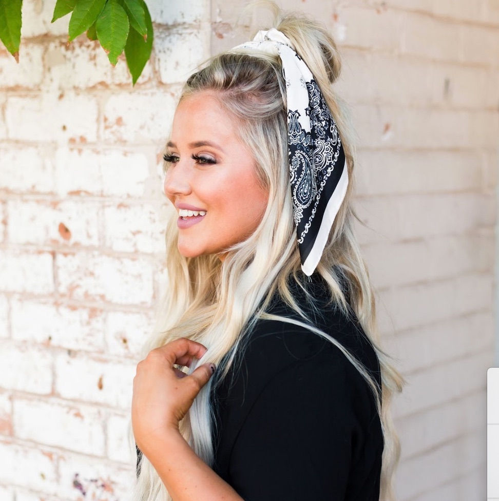 Thumbnail: Paisley Handkerchief Scarf/Scrunchie -Black & White