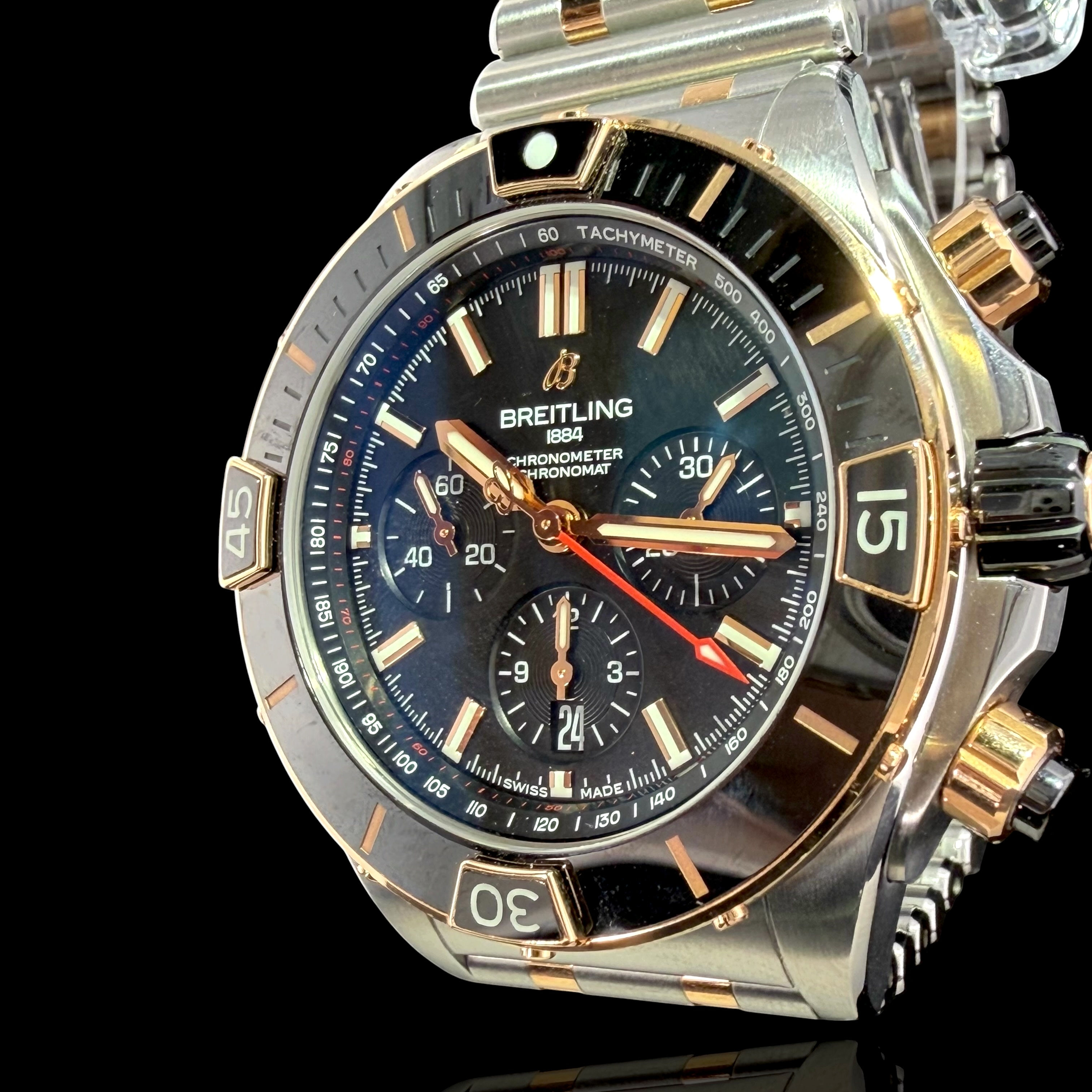 Authentic stainless & 18K rose Breitling Super Chronomat B01 44 men's watch