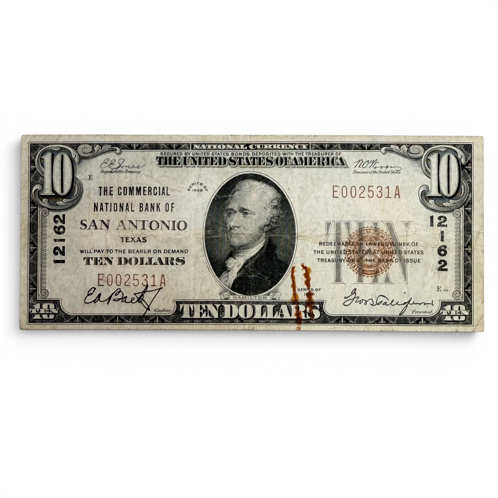 1929 U.S. The Commercial National Bank of San Antonio Texas (#12162) $10