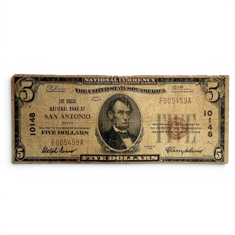 Thumbnail: 1929 U.S. The Groos National Bank of San Antonio Texas (#10148) $5 banknote