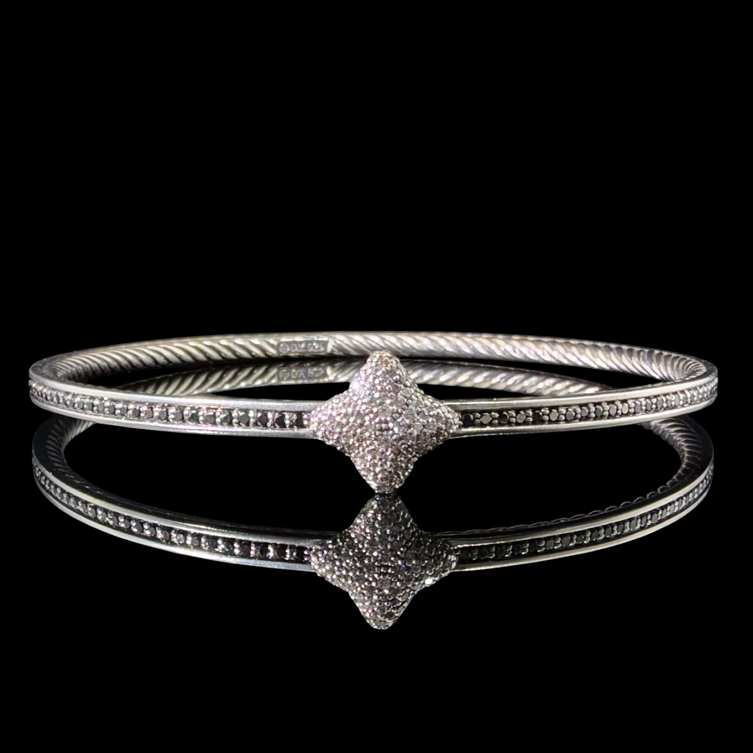 Authentic David Yurman sterling natural diamond & black diamond bangle bracelet
