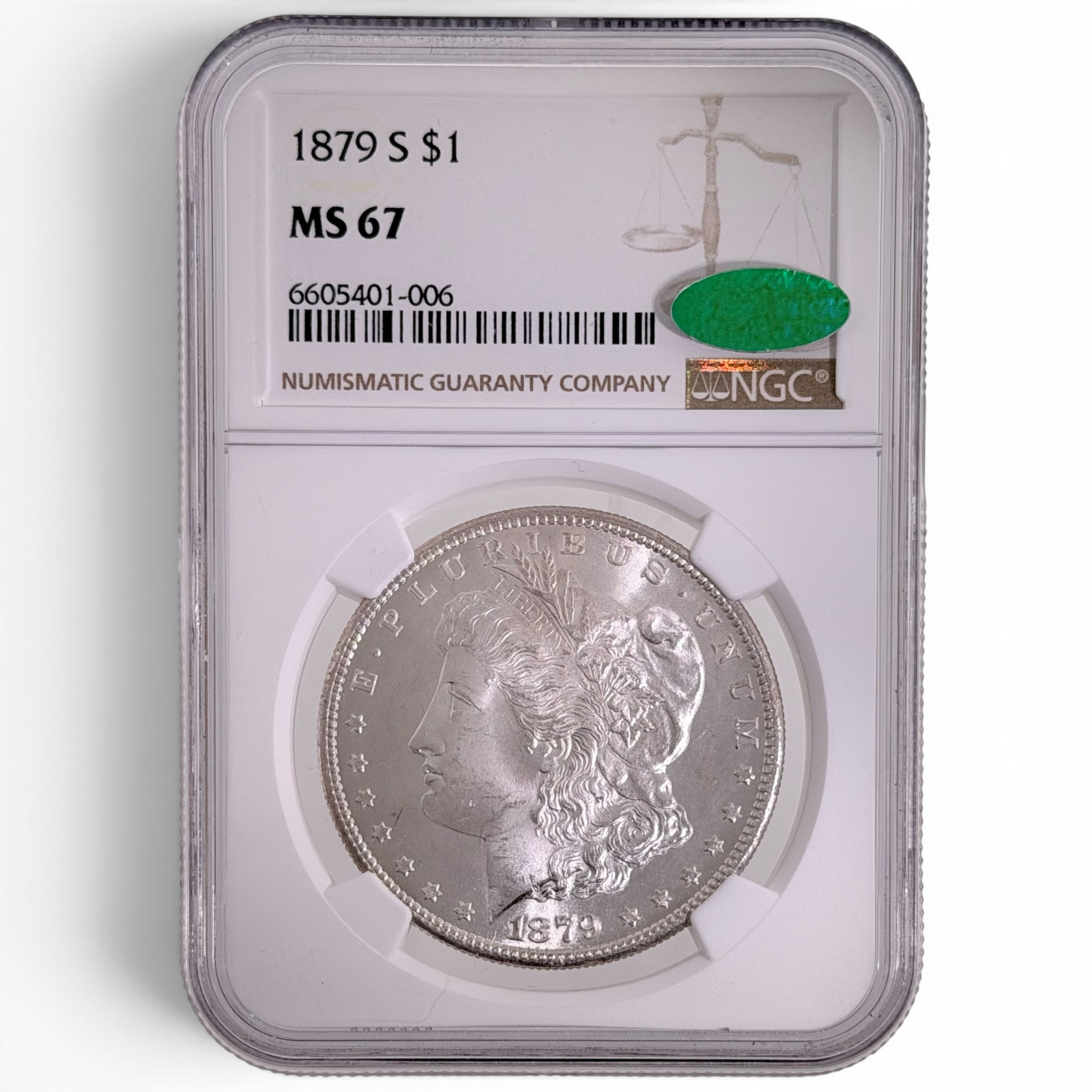 Certified 1879-S U.S. Morgan silver dollar