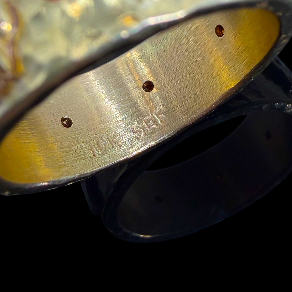 Thumbnail: Authentic estate 18K spessartite garnet Memento Mori skull band ring, size 9 1/2