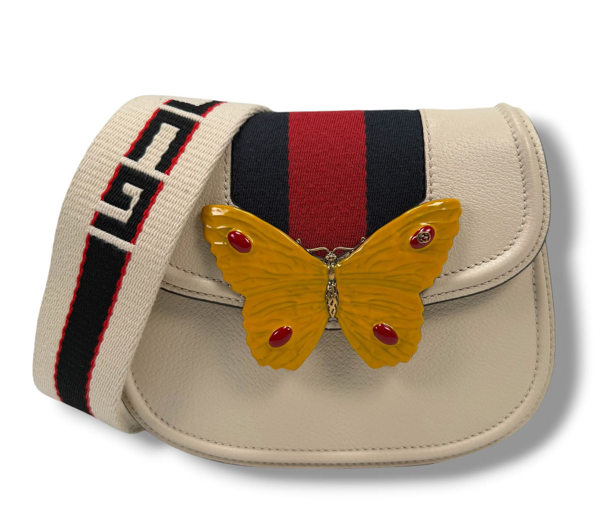 Authentic estate Gucci Web Stripe Butterfly small crossbody bag