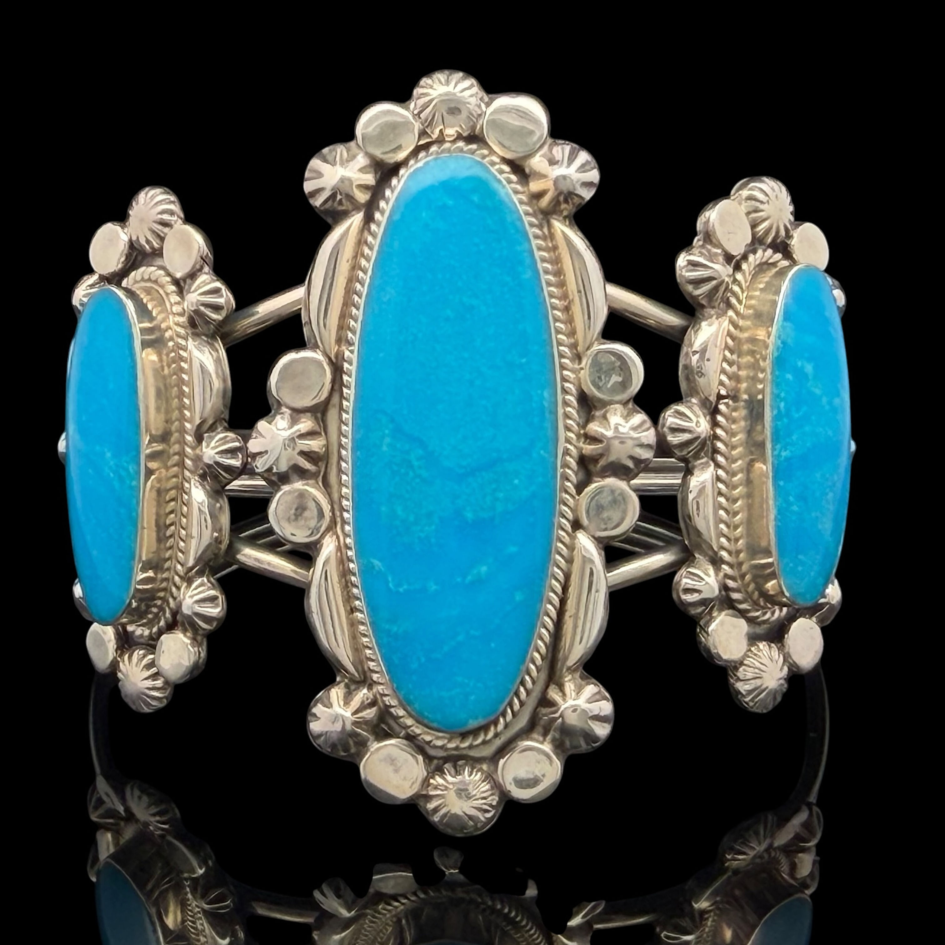 Native Running Bear Shop sterling turquoise 3-stone cuff bracelet