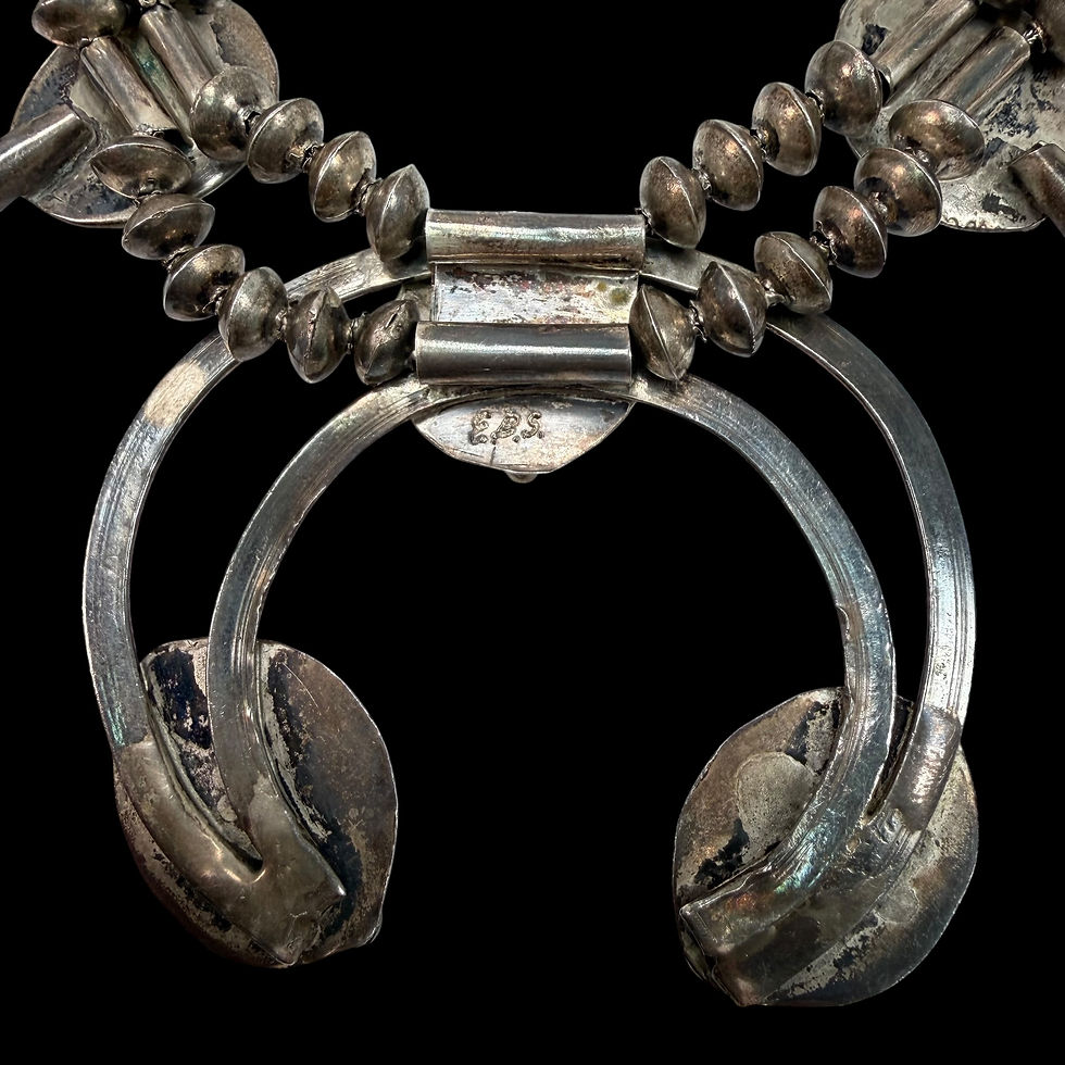 Thumbnail: Native sterling silver natural turquoise squash blossom necklace