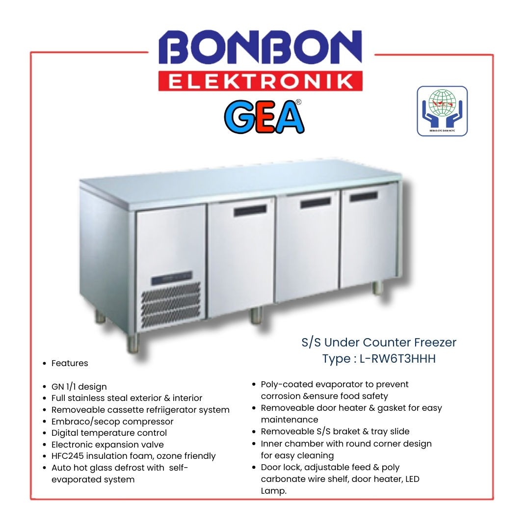 GEA S/S Under Counter Freezer 420 Liter L RW6T3HHH / S/S L-RW6T3HHH