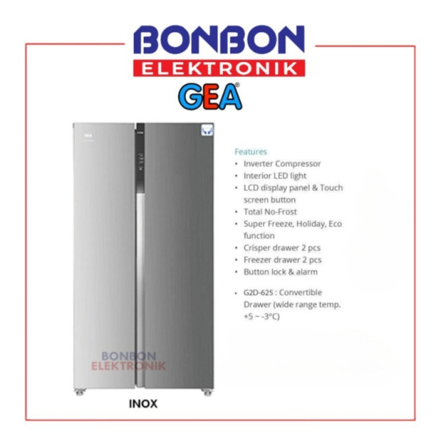 GEA Kulkas Side By Side 2 Pintu G2D 623 INOX / G2D623 INOX