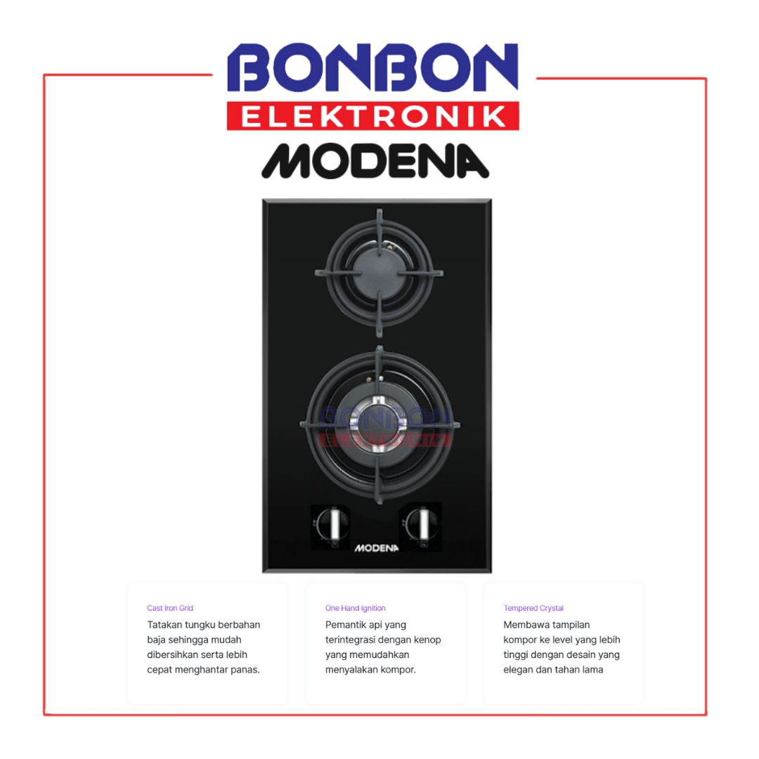 Modena Kompor Tanam Gas 2 Tungku BH 1325 / BH1325 Gas Hob