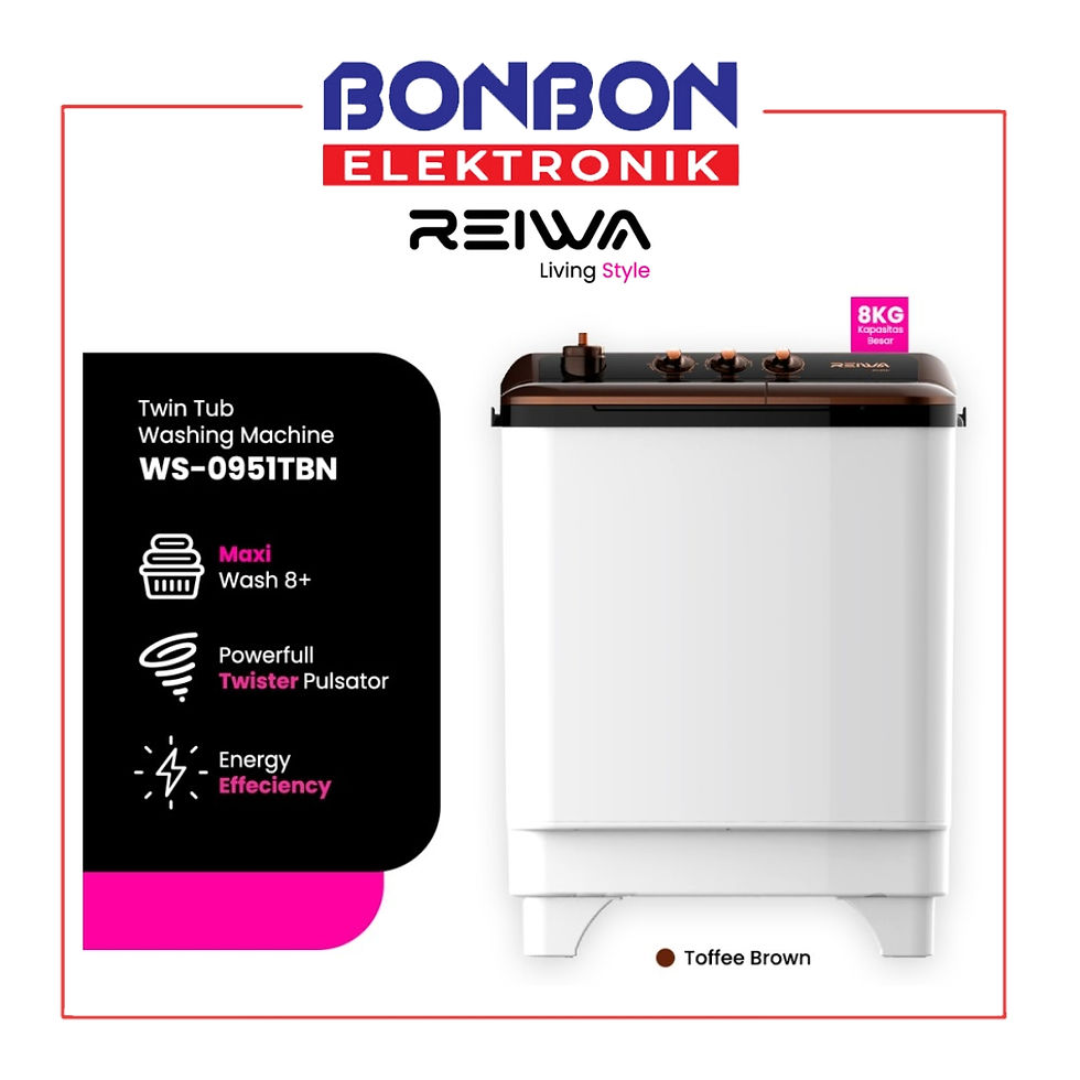 Reiwa Mesin Cuci 2 Tabung 8Kg WS-0951TBN / WS0951TBN / Twin Tub WS-0951 Toffee B