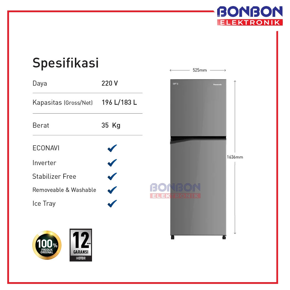 Thumbnail: Panasonic Kulkas 2 Pintu 182L NR-BN200V-H / NR BN200V H / NR BN200VH - Eco Inver