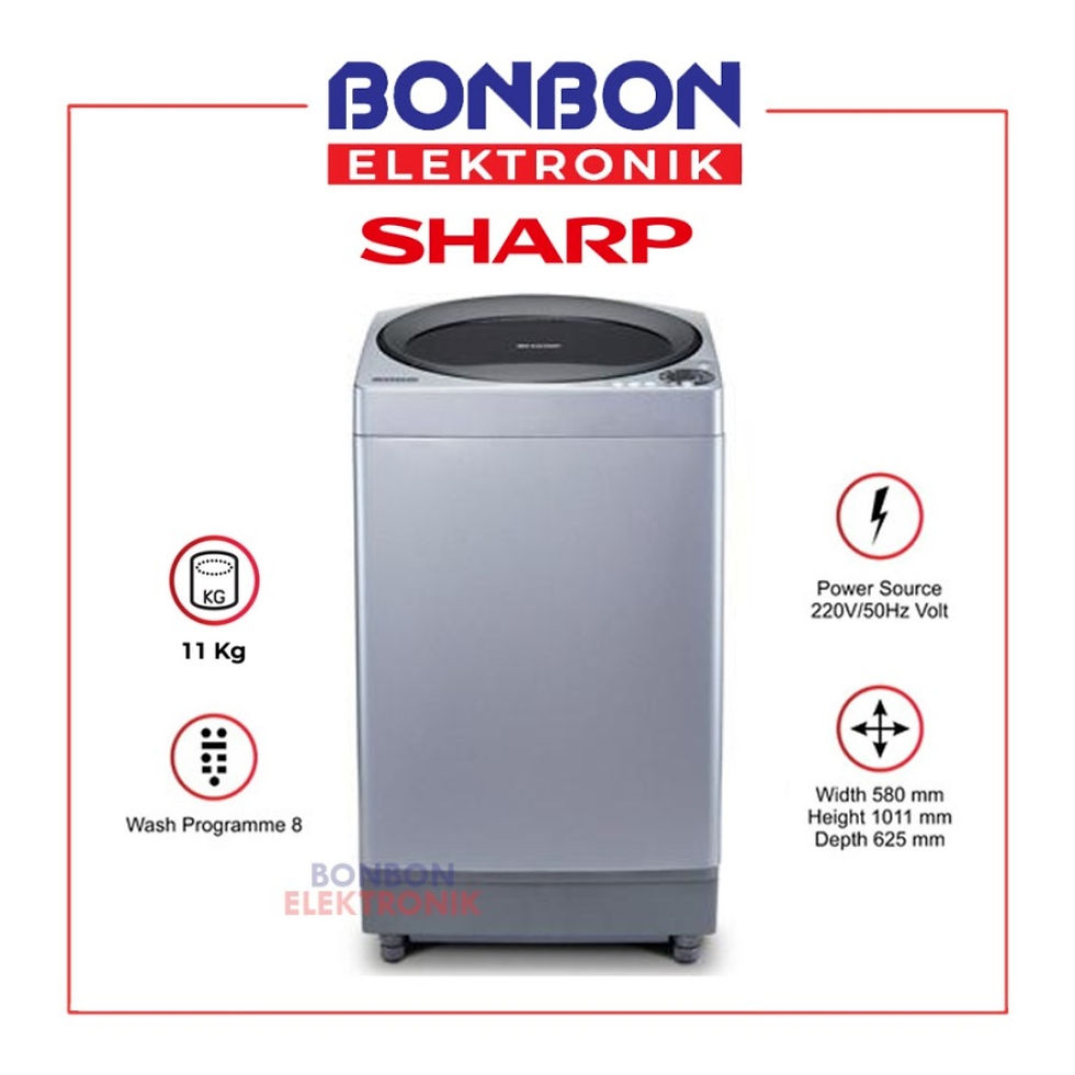 Sharp Mesin Cuci 1 Tabung 11KG ES-M1108T-SA / ESM 1108 TSA