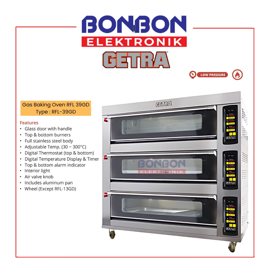GETRA Gas Baking Oven RFL 39GD - 3 Deck 9 Loyang Oven Roti Kue Bakery