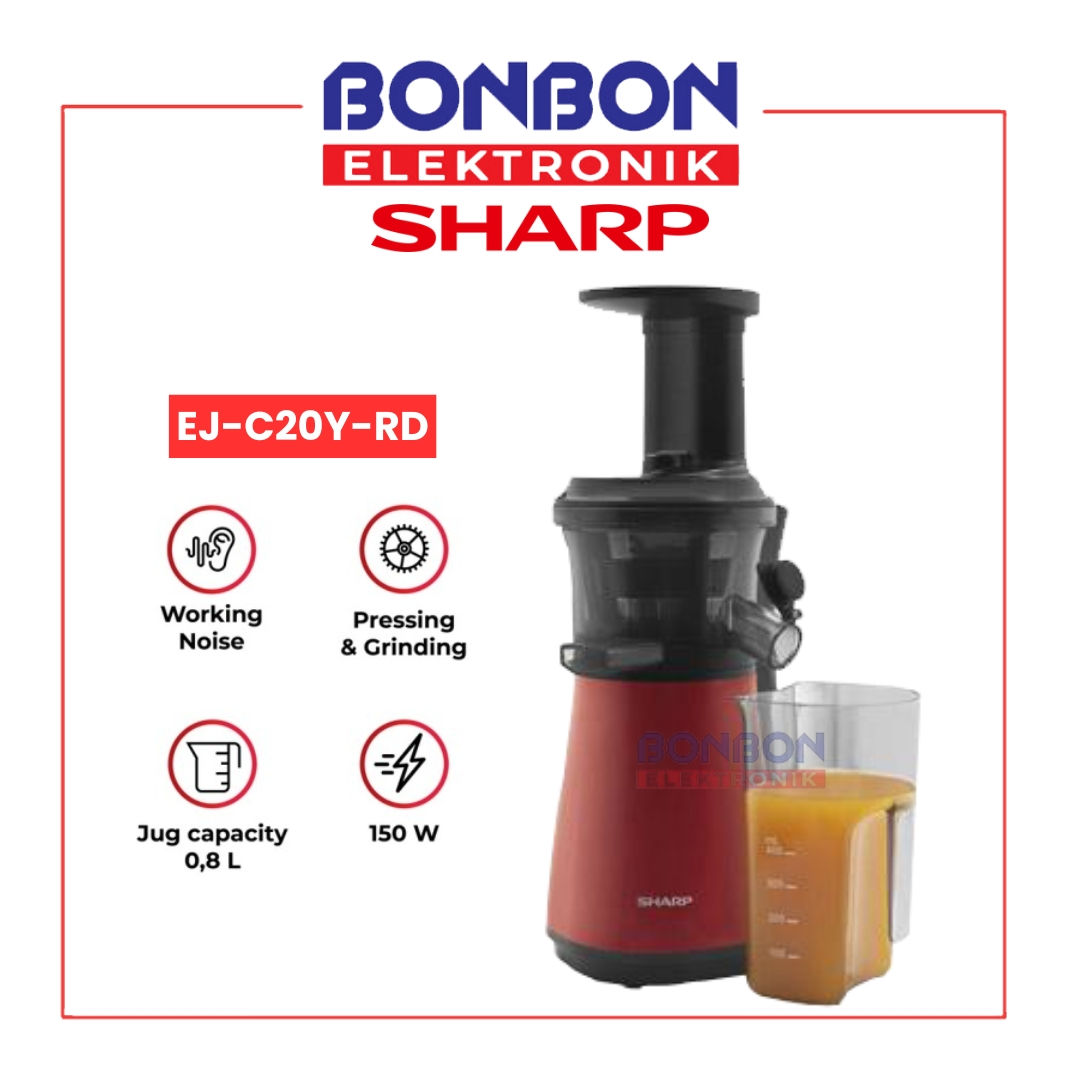 Sharp Slow Juicer 0.8 Liter EJ-C20Y-RD / EJ-C20Y Black Red 150 Watt