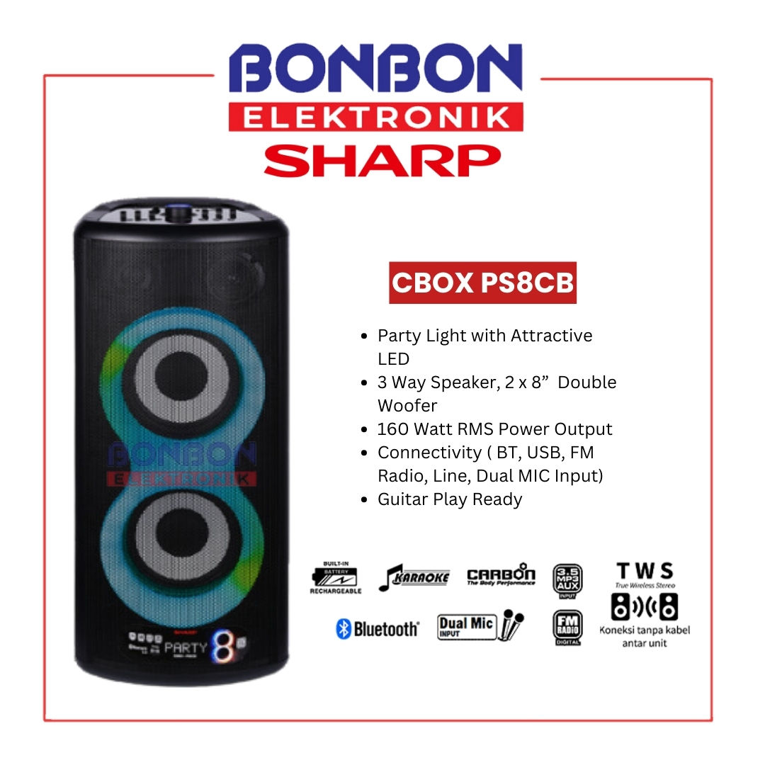 Sharp Speaker Party 8 Inch Black Carbon CBOX-PS8CB Bluetooth / CBOXPS8CB