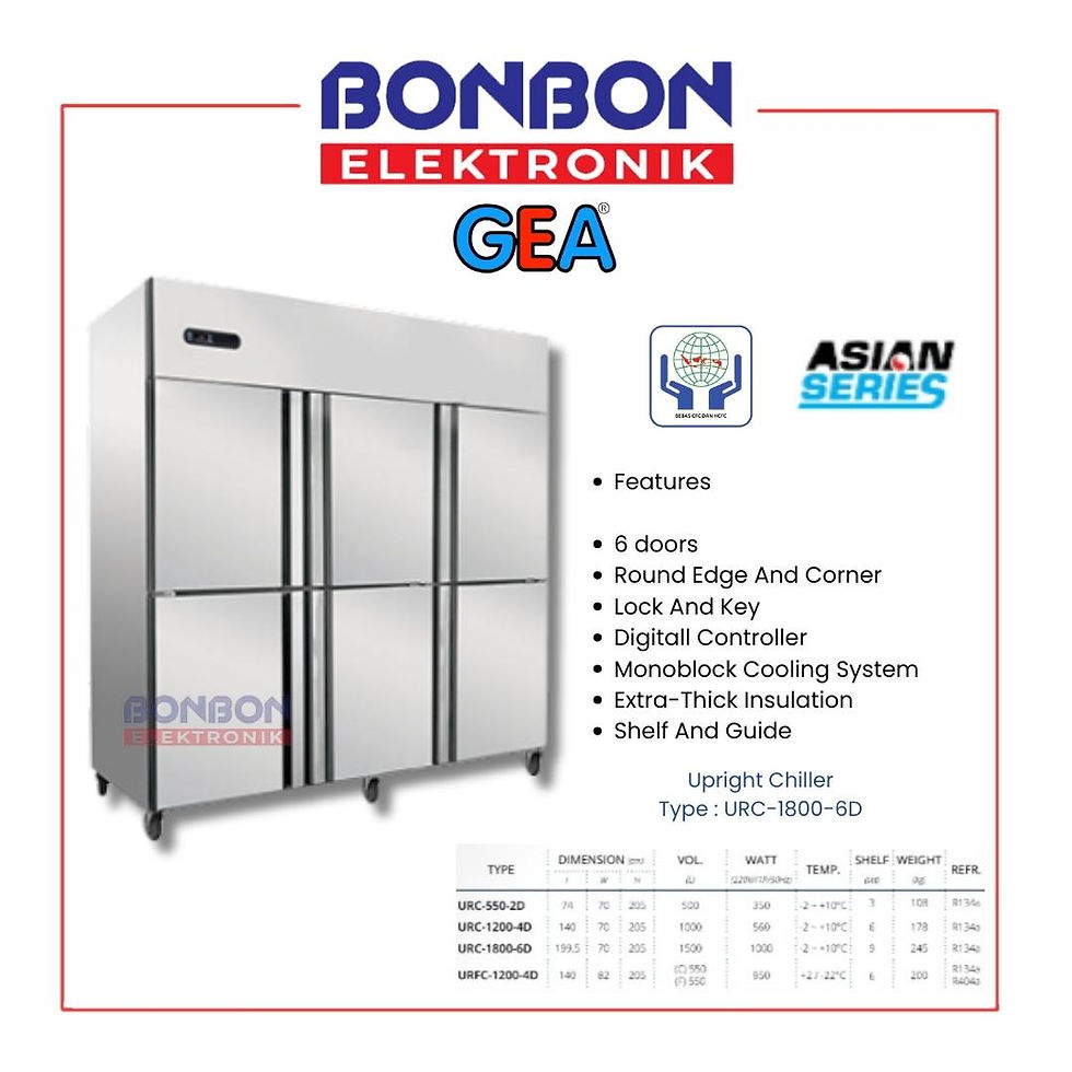 GEA S/S Upright Chiller 6 Doors 1500L URC 1800 6D / URC-1800-6D