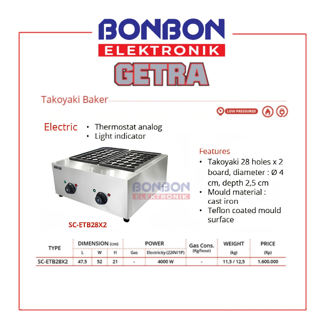 GETRA Takoyaki Electric Baker SC-ETB28X2 / SC ETB28X2 - Thermostat Analog - Ligh