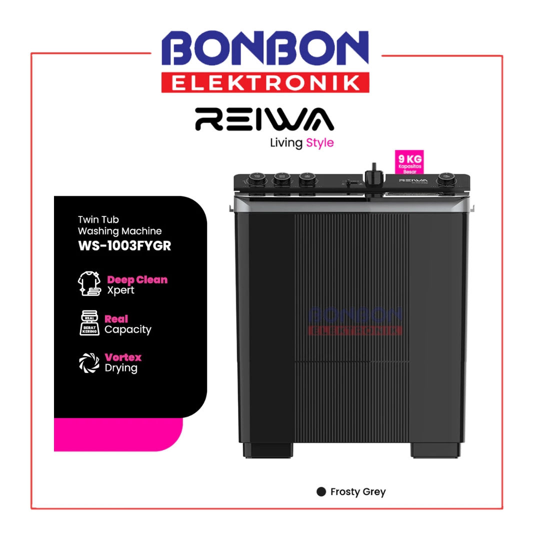 Reiwa Mesin Cuci 2 Tabung 9Kg WS-1003FYGR / WS 1003 FYGR / WS 1003 Frosty Grey -