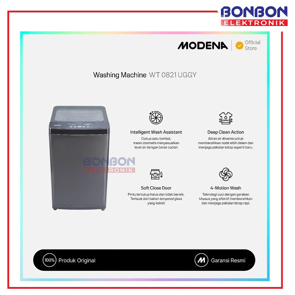 Thumbnail: MODENA Mesin Cuci Top Loading 8 Kg WT 0821 UGGY / WT0821UGGY / 1 Tabung WT 0821
