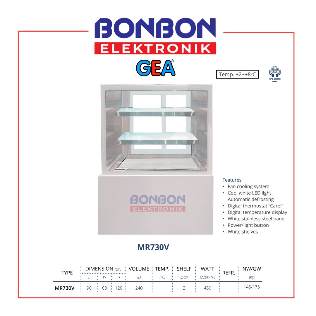 GEA Rectangular Cake Showcase 240 Liter MR-730V / MR 730V White / MR730V 240 L