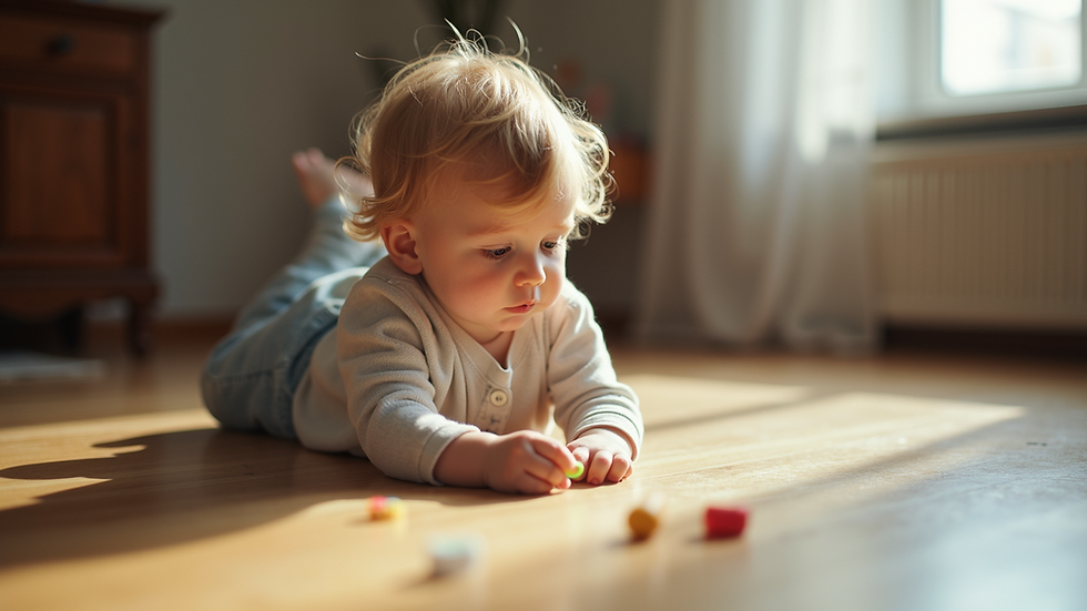 Eye-level view of a psychomotricity session with a child engaging in movement activities