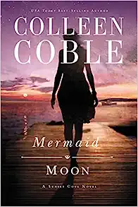 Book cover with a woman in a dress walking down the pier in the sunset