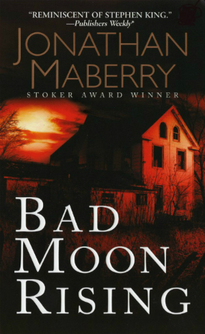 Book cover with an abandoned house with a glowing red lighting