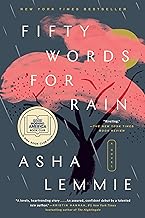 Book cover with a pink tree and falling rain