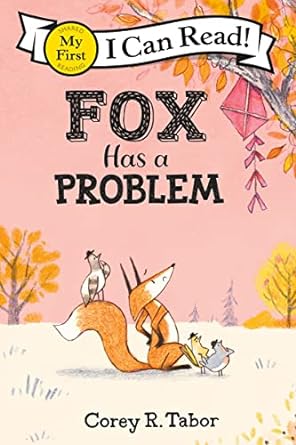 Book cover with a fox and his bird friends staring at a kite stuck in a tree