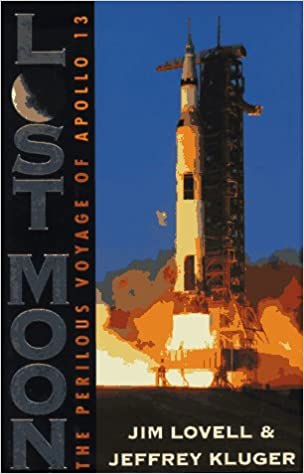 Book cover with a photo of the Apollo 13 taking off