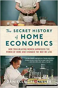 Book cover with a woman cooking and a woman in a lab coat in a science lab