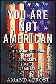 Book cover with an American flag in the background