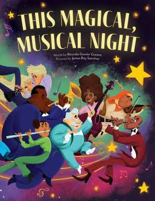 Book cover with several cartoon people playing different musical instruments