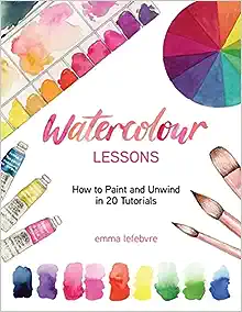 Book cover with a watercolor of a watercolor palette, watercolor tubes, brushes