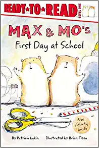 Book cover with two hamsters with their arms around each other standing on a school desk