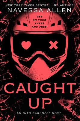 Book cover for Caught Up by Navessa Allen featuring a helmet with heart and "X" symbols on the visor where eyes would be.