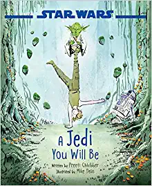 Book cover with a young boy standing upside down on one hand with Yoda sitting on top of his foot