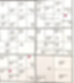 Map of lots with names and dates in boxes. Red dots in three locations in sections 24 & 35 marking the property locations for Jacob Coppenbarger, John Twist, and Elias Coppenbarger